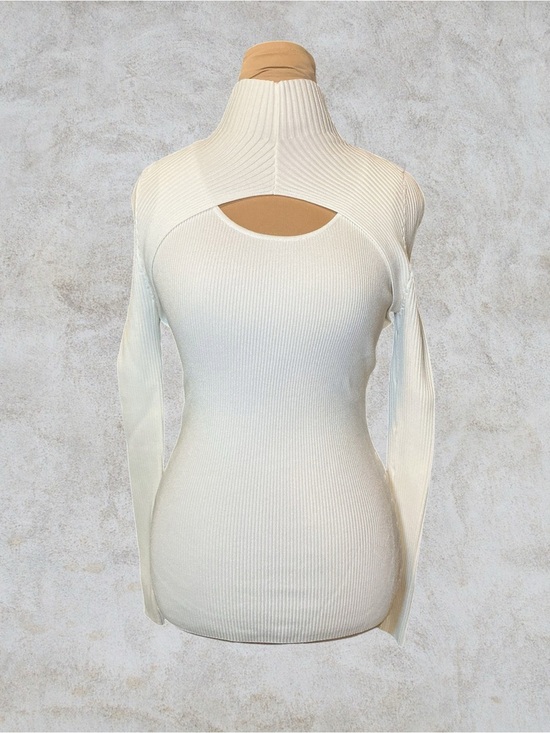 White House Black Market Sweaters - Cream Ribbed Cutout Mock Neck Sweater